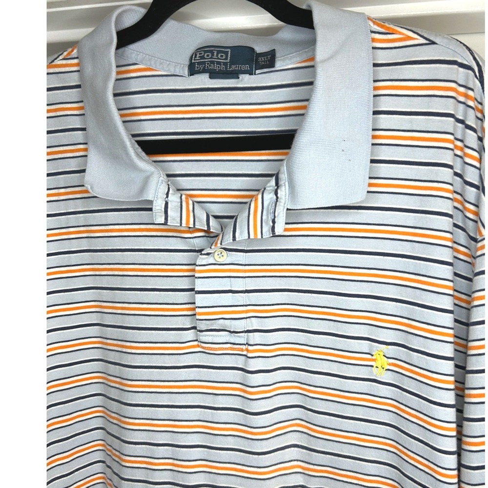Polo Ralph Lauren Mens 3XL Tall Striped Polo Shirt Blue Orange Cotton Preppy 90s